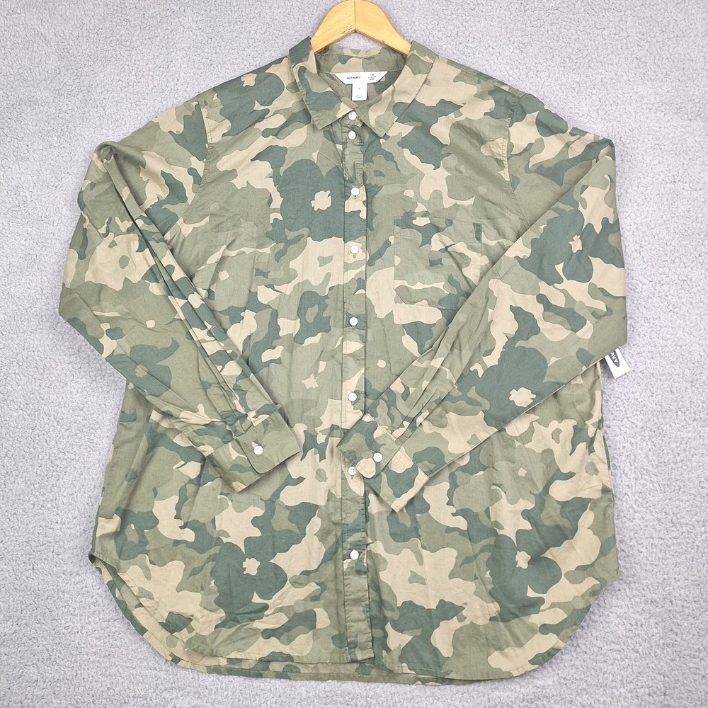 Old Navy Classic Shirt Womens XL Olive Camo Green Long Sleeve 100% Cotton